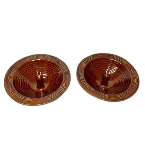 2 VINTAGE HOAN CERAMIC WIDE RIM APPLE Honey Brown BAKER BAKING DISHES BOWLS - Picture 1 of 4